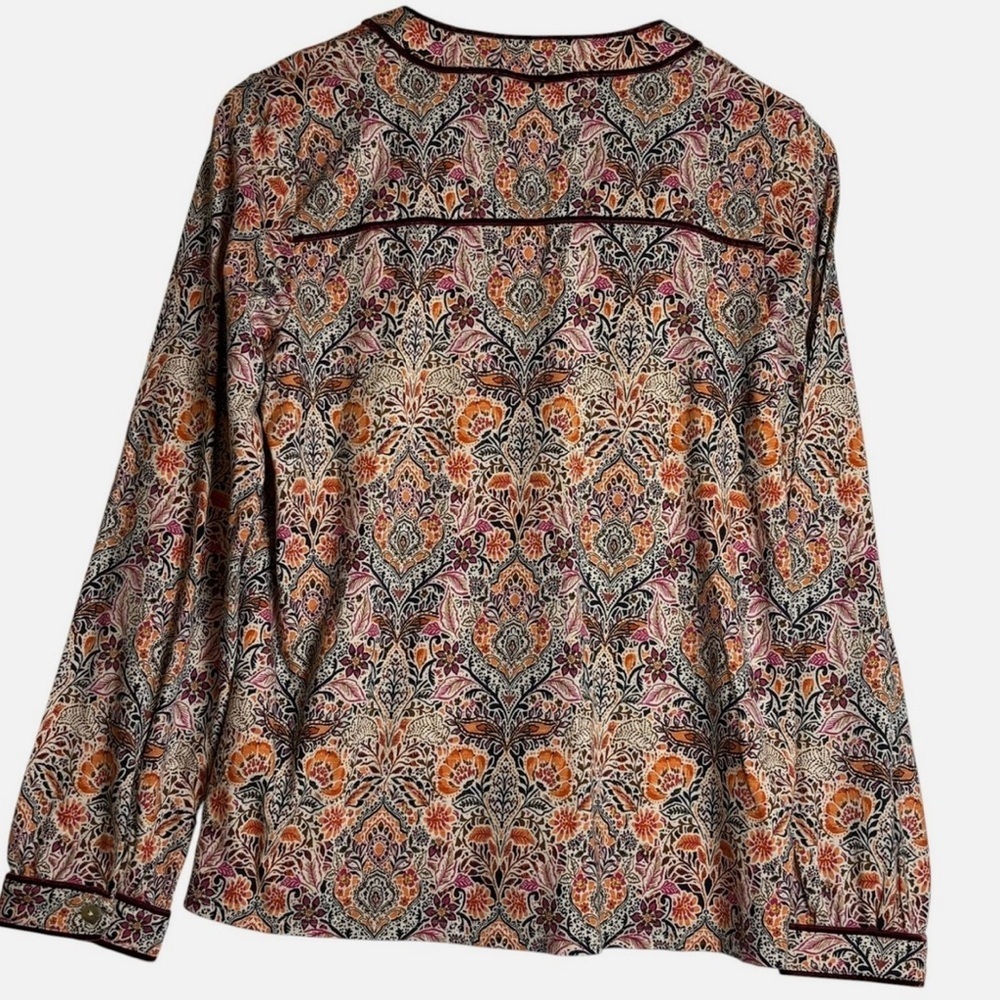 NEW J.Jill Peasant Tunic Top Blouse Long Sleeve XS Floral Boho Velvet Trim - Picture 5 of 7